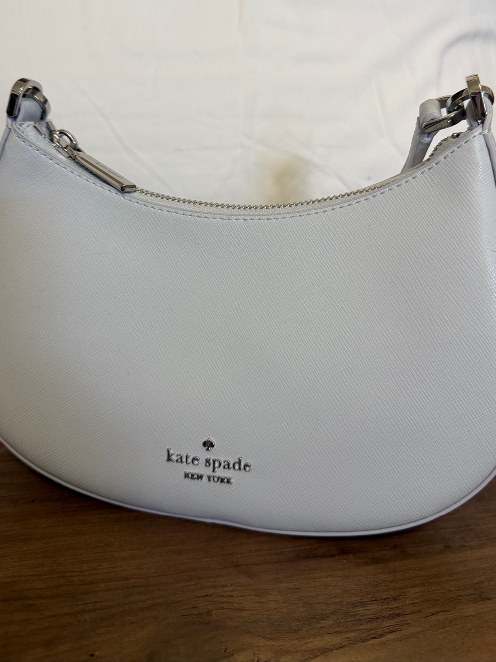 kate spade pale blue crescent shoulder bag with silver hardware